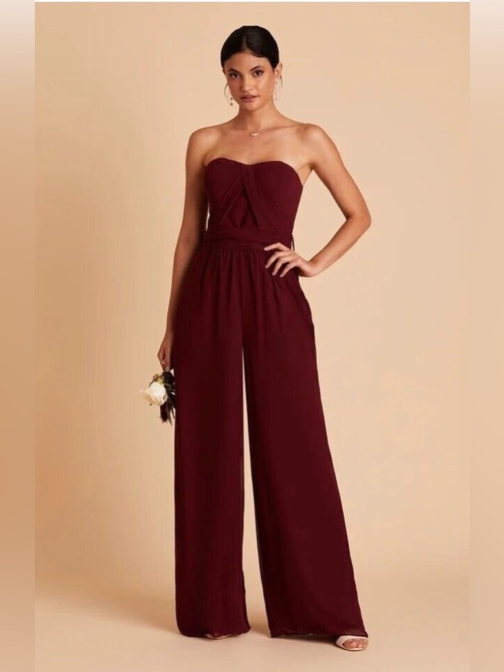 Birdy Grey Gigi Convertible Chiffon Wedding Jumpsuit Cabernet Curve 2X